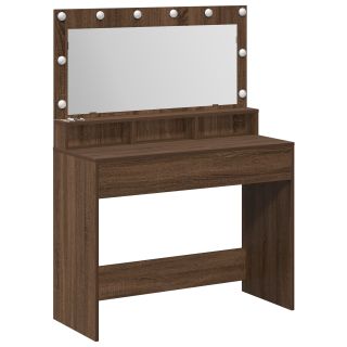 Meikimislaud LED-valgustusega, pruun tamme, 100x41x135 cm