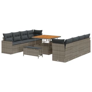 11-osaline aiadiivanikomplekt patjadega hall polü rattan akaatsia,3-osaline aiadiivanite komplekt patjadega hall polü rattan akaatsia