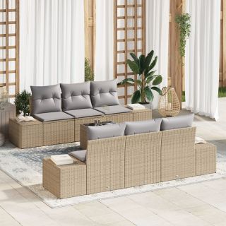 7-osaline aia diivanikomplekt padjadega Beež Polü Rattan