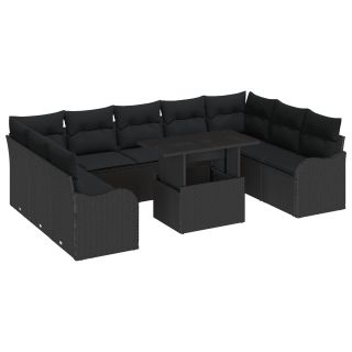 10 tükki aia diivanite komplekt padjadega must polü rattan,2-kohaline aia diivan hoiukohtade ja padjadega must polü rattan