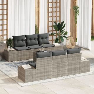 7-osaline aia sohva komplekt padjadega helehall polü rattan