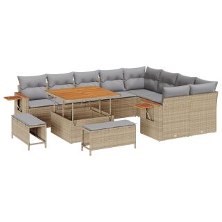 12-osaline aia diivanikomplekt padjadega Beež Polü Rattan Acacia,3-osaline aia söögikomplekt padjadega Beež Polü Rattan Acacia
