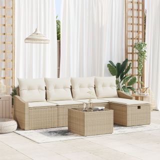 6-tükiline aia diivani komplekt padjadega Beež Polü Rattan