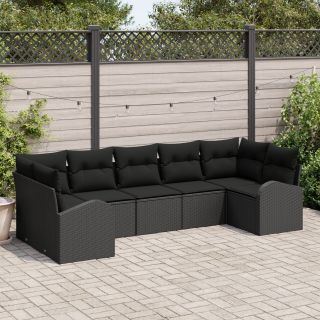 7-osaline aiatooli komplekt patjadega must polü rattan