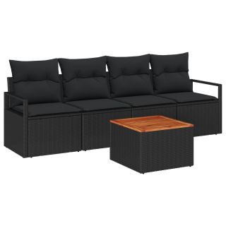 5-osaline aedsofa komplekt padjadega must polürotang akaatsia,2-kohaline aedsofa padjadega must polürotang