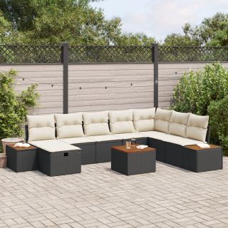 9-osaline ai sofa komplekt koos patjadega must polürotang