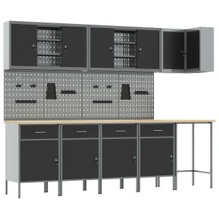 12-osaline töökapid ja konksude komplekt, must MDF ja metall