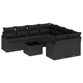 9-osaline aia diivanikomplekt padjadega Must Polü Rattan,2-kohaline aia diivan padjadega Must Polü Rattan