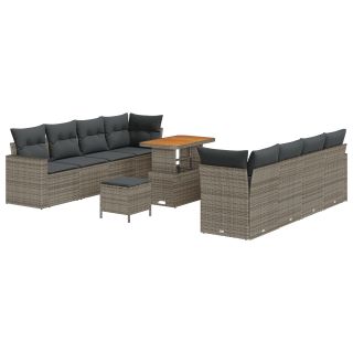 11-tükiline aedsofa komplekt padjadega hall polü rattan acacia,3-tükiline aedtoidulauakomplekt padjadega hall polü rattan acacia