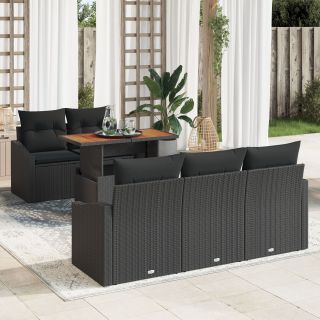 6 Tükki Aiadiivani komplekt koos padjadega Must Polü Rattan Acacia