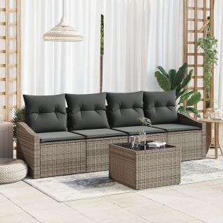 5-osaline aia diivanikomplekt koos padjadega hall polü rattan