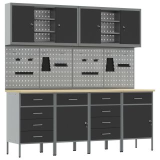 10-osaline töökapid ja seinakappide komplekt mustast MDF-st ja metallist