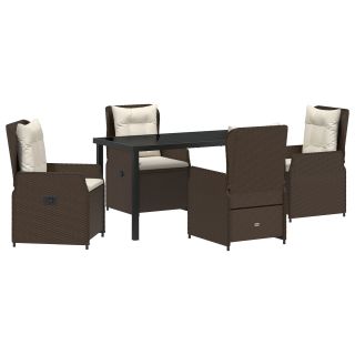 5-osaline aia söögikomplekt pruuni polürotangiga,must aia laud 140x80x73 cm karastatud klaasiga