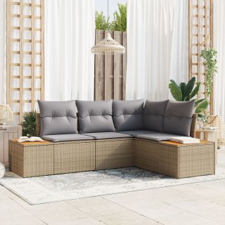 4-osaline aia sofa komplekt padjadega beež polürotang akatsia