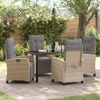 5 Tükki Aia Toitlustamis Komplekt Beež Polü Rattan