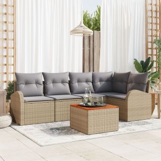6-osaline Aedsofa Komplekt Padjadega Beež Polürotang Acacia