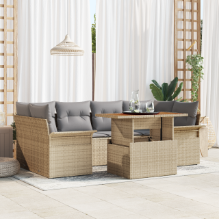 7-osaline Aia Diivanite Komplekt Padjadega Beež Polü Rattan Acacia