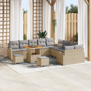 13-osaline aedsofa komplekt padjadega beež polürotang acacia