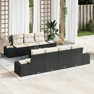 8-osaline aia diivanikomplekt koos patjadega Must Polü Rattan