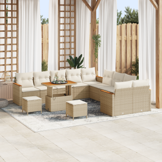 13-osaline aia diivanite komplekt padjadega, Beež, Polürotang, Acacia