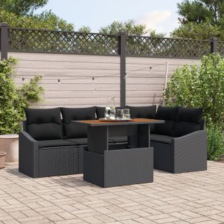 6 tükki aia diivanikomplekt patjadega must polü rattan