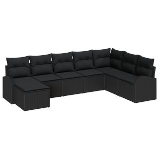 8-osaline aedsofa komplekt padjadega must polürotang,2-kohaline aedsofa koos hoiuruumi ja padjadega must polürotang