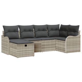 6-osaline aiadiivanikomplekt padjadega helehall polü rattan,2-kohtne aiadiivan padjadega helehall polü rattan