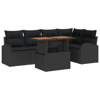 6-osaline Aed Sofa Komplekt koos Patjadega Must Polü Rotang,2-kohaline Aed Sofa koos Hoidmisruumi ja Patjadega Must Polü Rotang