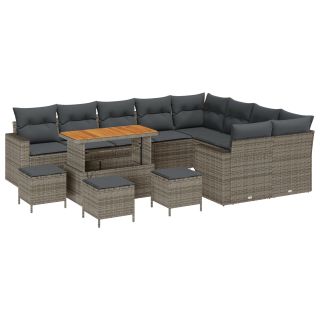 13-osaline aia diivanikomplekt padjadega hall polü rattan akaatsiapuidust,4-osaline aia söögikomplekt padjadega hall polü rattan akaatsiapuidust