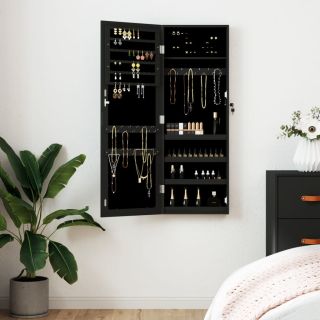 seinale kinnitatav peegliga ehetekapp, must, 37,5x10x106 cm