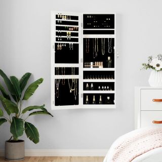 seinale kinnitatav peegliga ehetekapp, valge, 37,5x10x106 cm