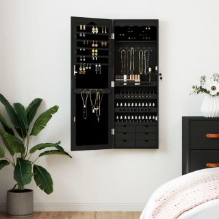 Настенный шкаф для украшений с зеркалом, черный, 37,5x10x106 см