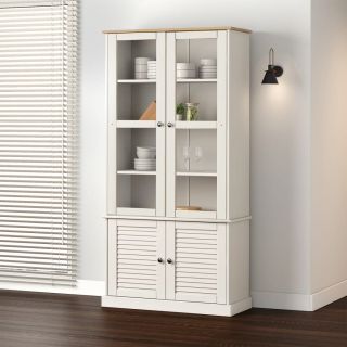 Витрина VIGO со стеклянными дверцами, белая, 85x35x170 см, сосна