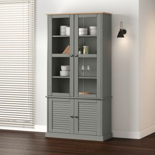Витрина VIGO со стеклянными дверцами, серая, 85x35x170 см, сосна