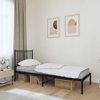 металлический каркас кровати с изголовьем, черный, 75x190 см
