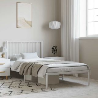 металлический каркас кровати с изголовьем, белый, 100x200 см