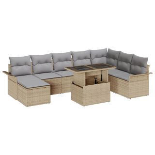 9-osaline aia diivani komplekt patjadega Beež polü rattan,2-kohaline aia diivan koos hoiuruumi & patjadega Beež polü rattan