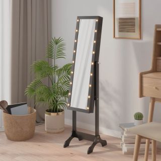 eraldiseisev peegel LED-tuledega, must, 34 x 37 x 146 cm