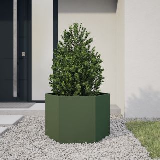 kuusnurkne aia taimekast, oliiviroheline, 69x60x45 cm, teras