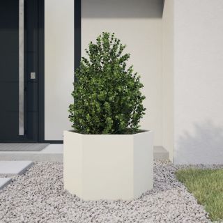 kuusnurkne aia taimekast, valge, 69x60x45 cm, teras