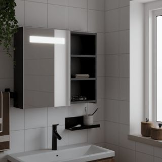 LED-valgustusega vannitoa peegelkapp, must, 60 x 13 x 52 cm