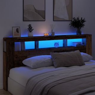 Изголовье кровати со светодиодами, старое дерево 220x18,5x103,5 см, инженерная древесина