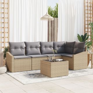 6-osaline aiadining komplekt padjadega must polü rattan