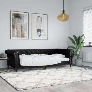 päevavoodi, must, 90 x 200 cm, kunstnahk