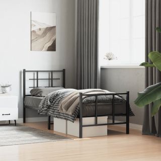 металлический каркас кровати с изголовьем и изножьем, черный, 80x200 см