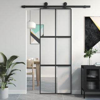 lükanduks, must, 76x205 cm, karastatud klaas ja alumiinium