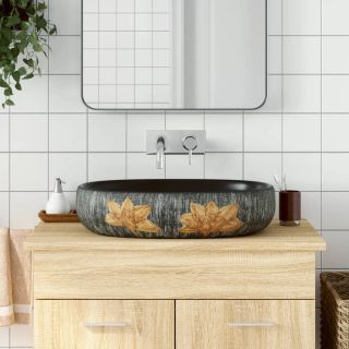 valamu tööpinnale, hall ja must, ovaalne, keraamiline