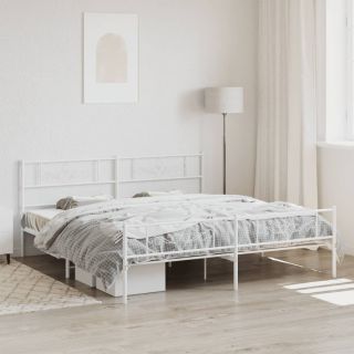 metallist voodiraam peatsi ja jalutsiga, valge, 183x213 cm