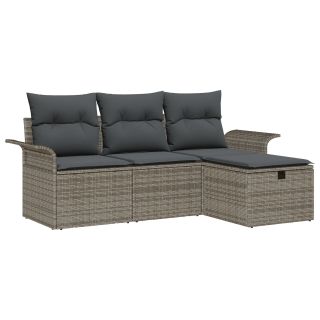 4-osaline aia sofa komplekt padjadega hall polürotang,2-kohaline aia sofa koos hoiustamise ja padjadega hall polürotang