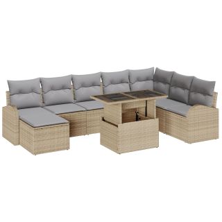 9-osaline aiakohvik koos padjaga Beež polü rattan,2-koht põhjaga aiakohvik koos hoidla & padjaga Beež polü rattan